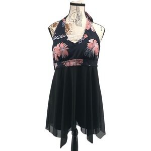 Swim Suit Size Medium Halter Floral Black